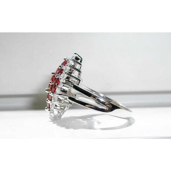925 STERLING SILVER Simulated Garnet Cubic Zirconia Marquise Ring - Picture 9 of 16
